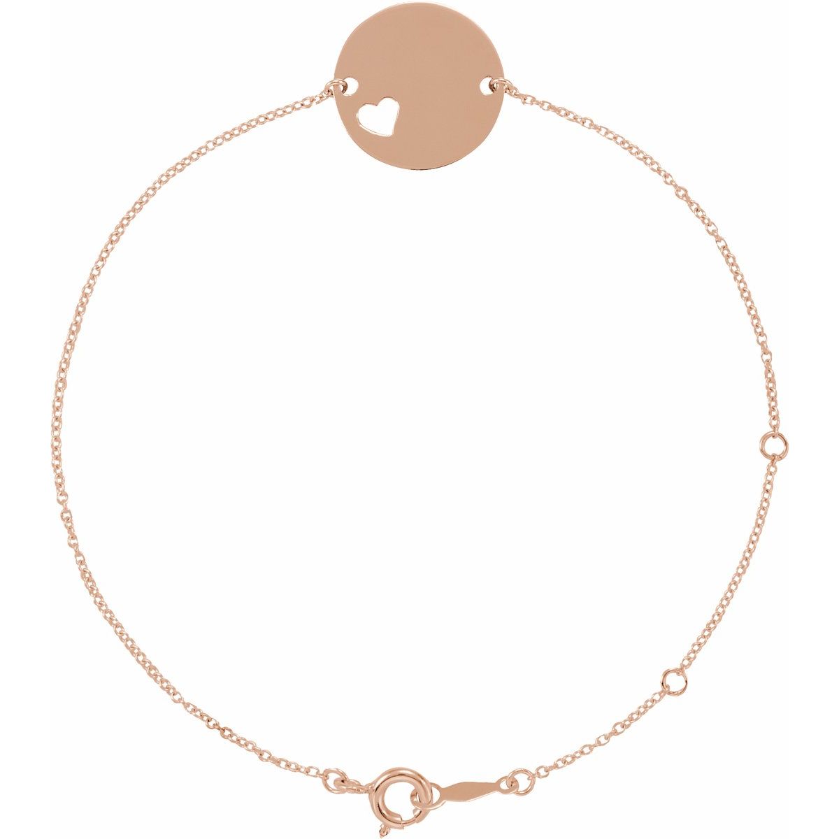 Engravable Pierced Heart Disc Bracelet in 14k rose gold