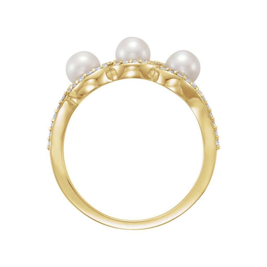 Cultured White Freshwater Pearl & 1/5 CTW Natural Diamond Halo-Style Ring in 14k yellow gold