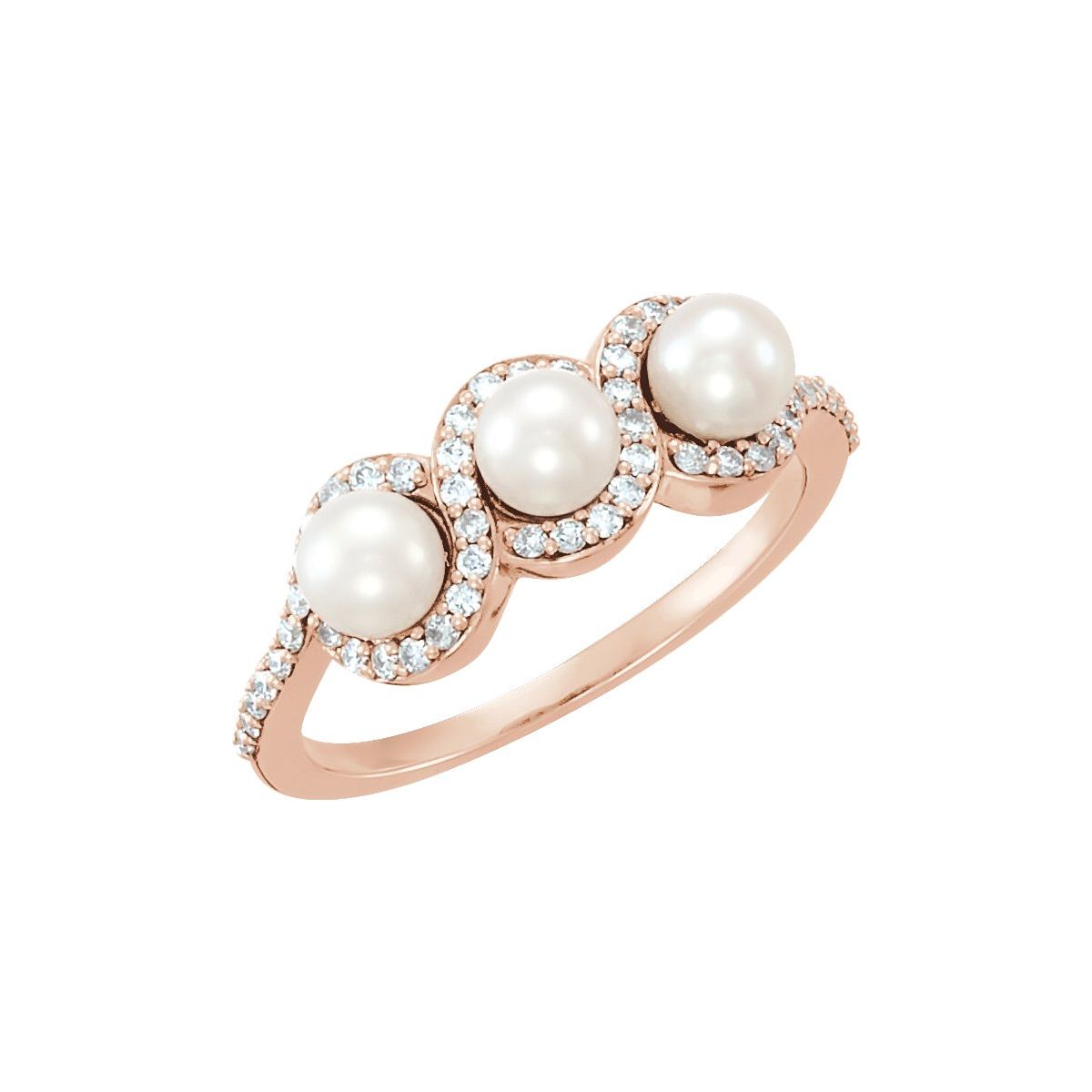 Cultured White Freshwater Pearl & 1/5 CTW Natural Diamond Halo-Style Ring in 14k rose gold