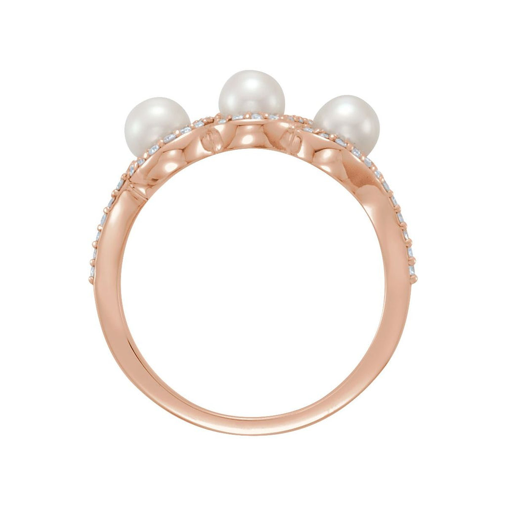 Cultured White Freshwater Pearl & 1/5 CTW Natural Diamond Halo-Style Ring in 14k rose gold