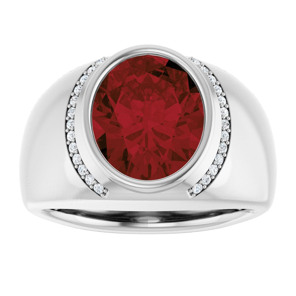 Natural Mozambique Garnet & 1/8 CTW Natural Diamond Ring in 14k white gold