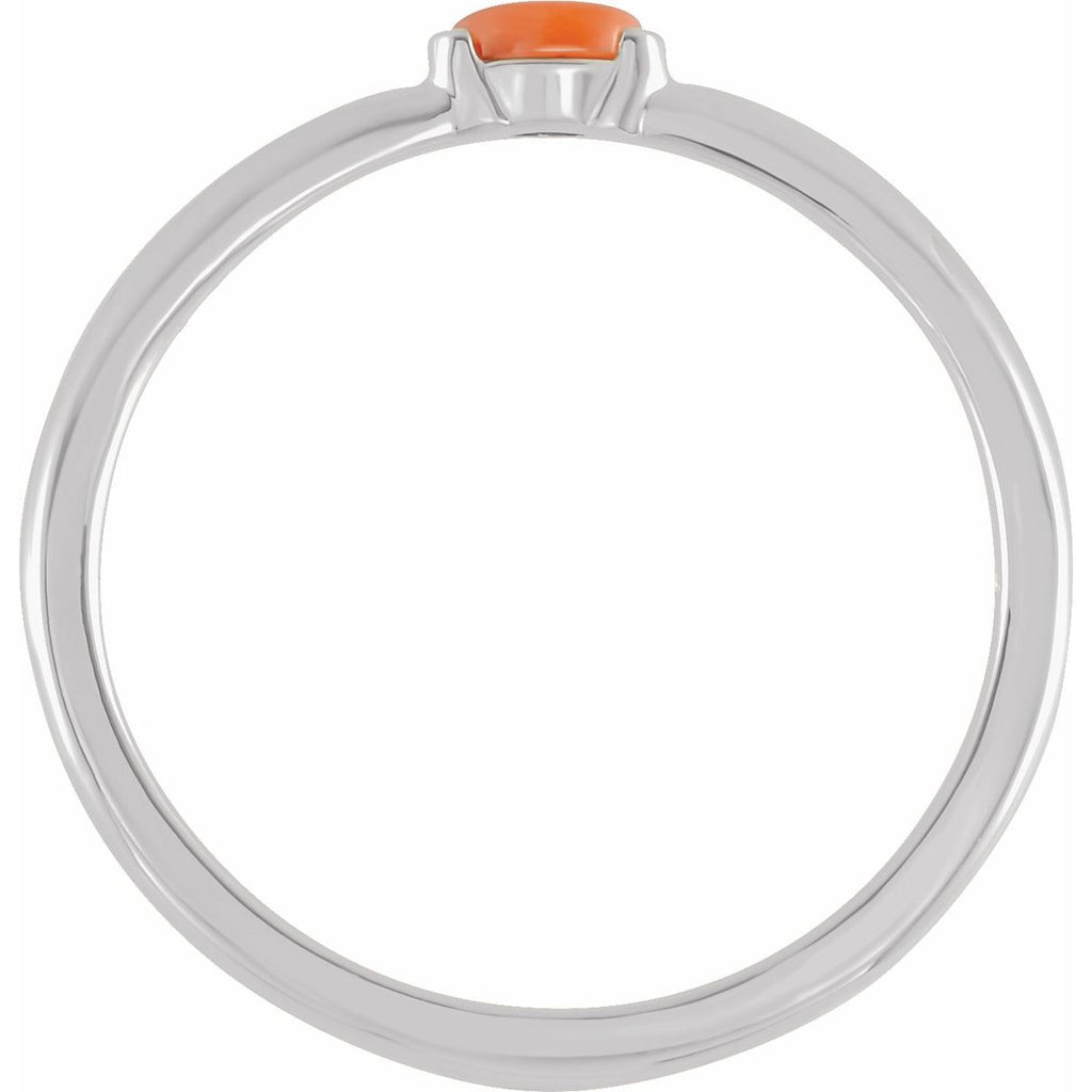 Natural Pink Coral Stackable Ring in 14k white gold