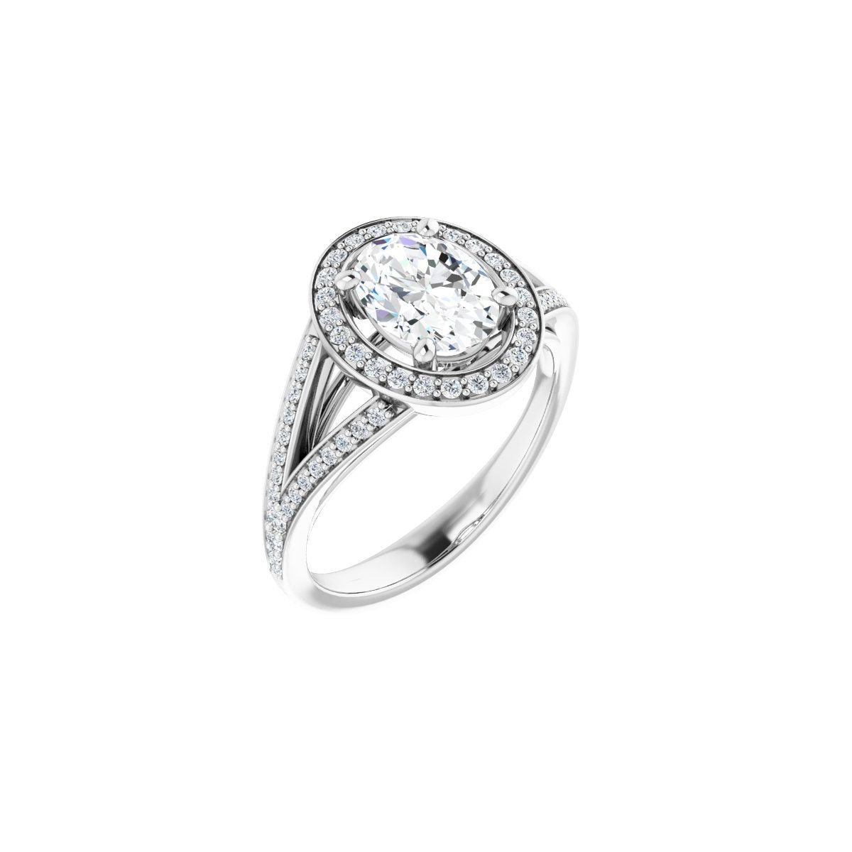 Halo Engagement Ring, 1.04 ct E VS2, Excellent cut Lab-Grown Oval Diamond, 14k White Gold