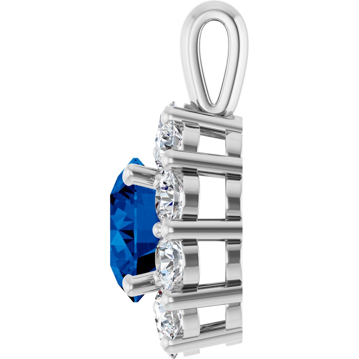 Lab-Grown Blue Sapphire & 1/2 CTW Natural Diamond Pendant in 14k white gold