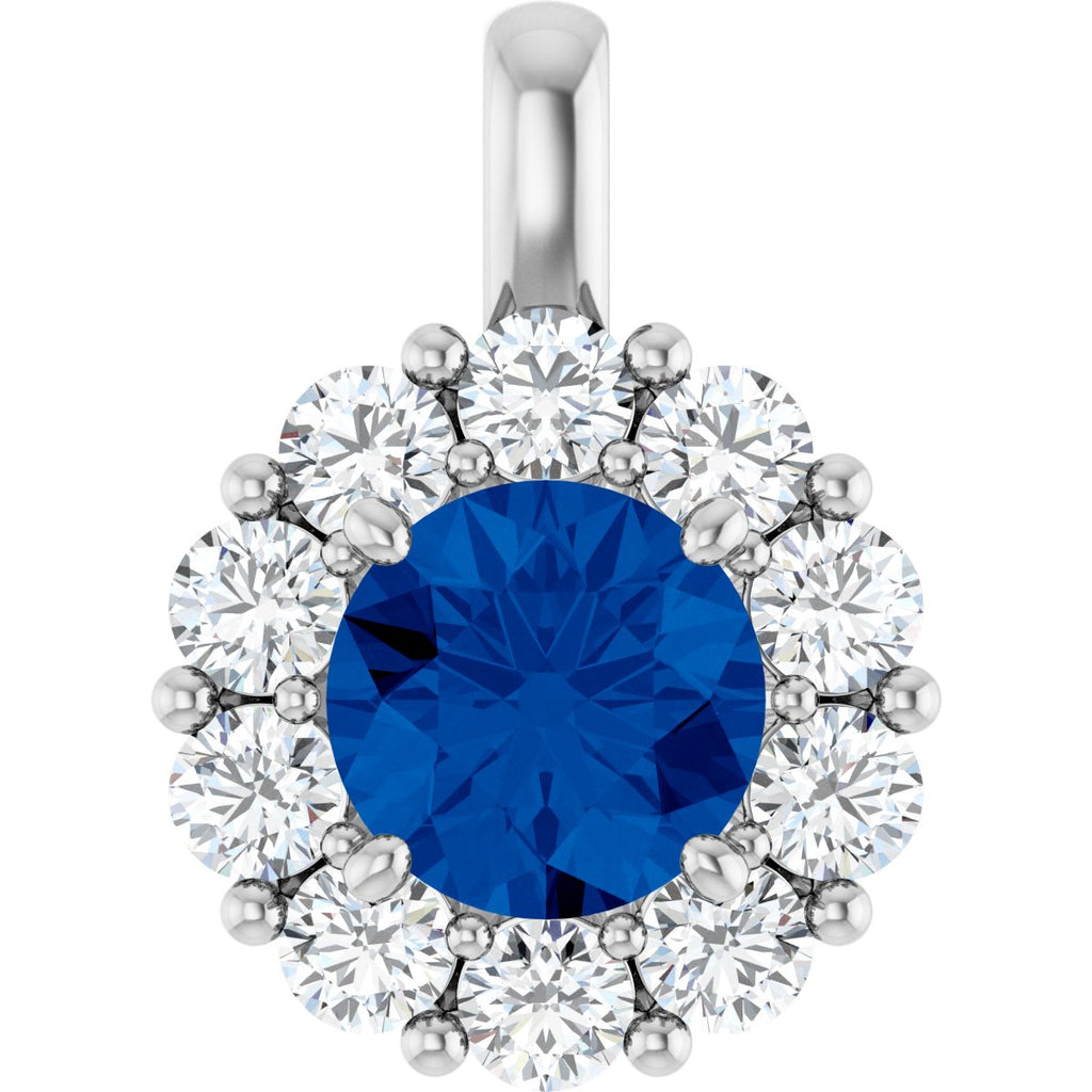 Lab-Grown Blue Sapphire & 1/2 CTW Natural Diamond Pendant in 14k white gold