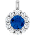 Lab-Grown Blue Sapphire & 1/2 CTW Natural Diamond Pendant in 14k white gold