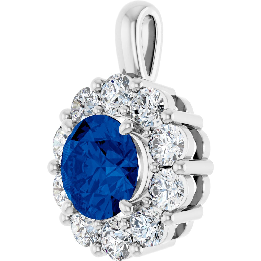 Lab-Grown Blue Sapphire & 1/2 CTW Natural Diamond Pendant in 14k white gold