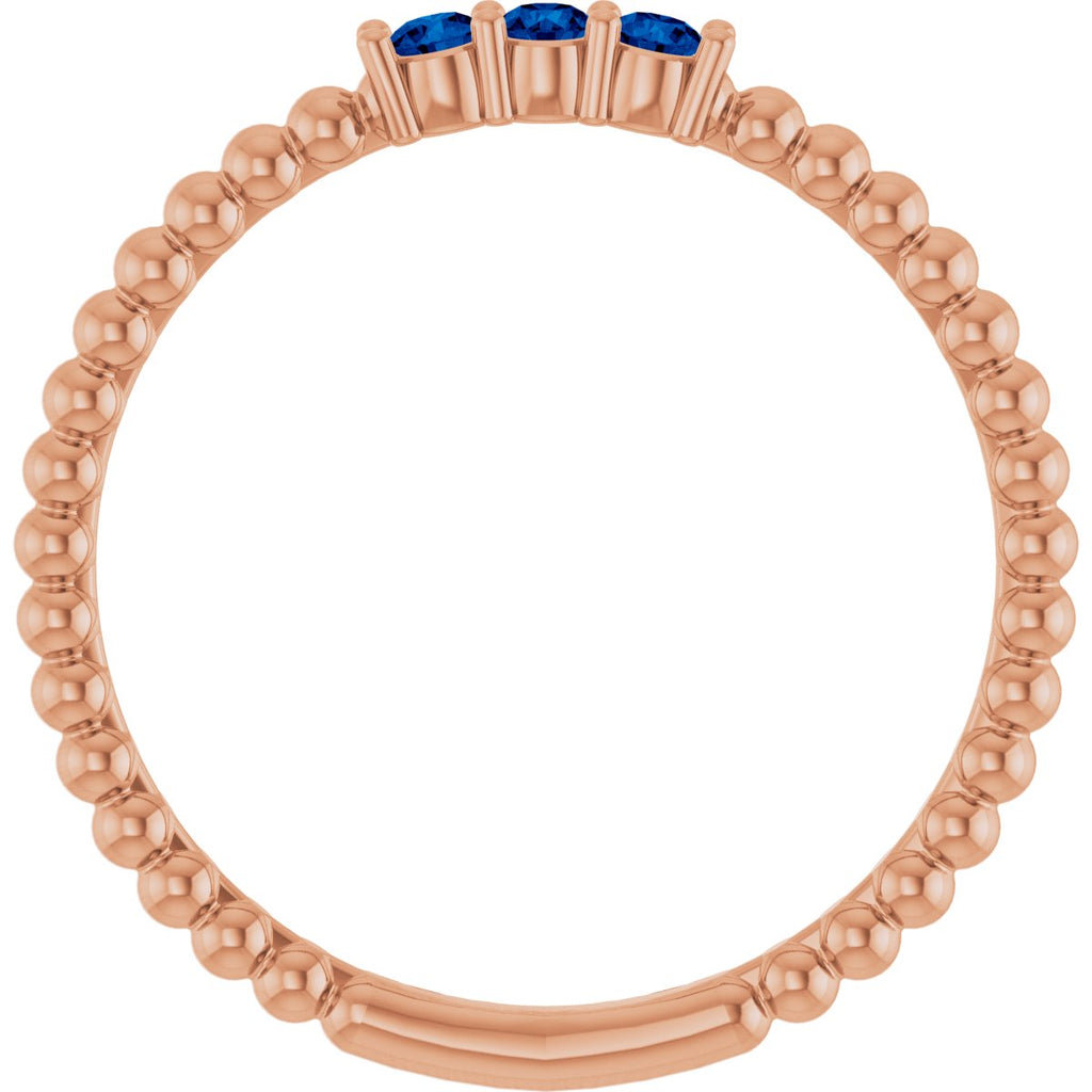 Lab-Grown Blue Sapphire Beaded Ring in 14k rose gold