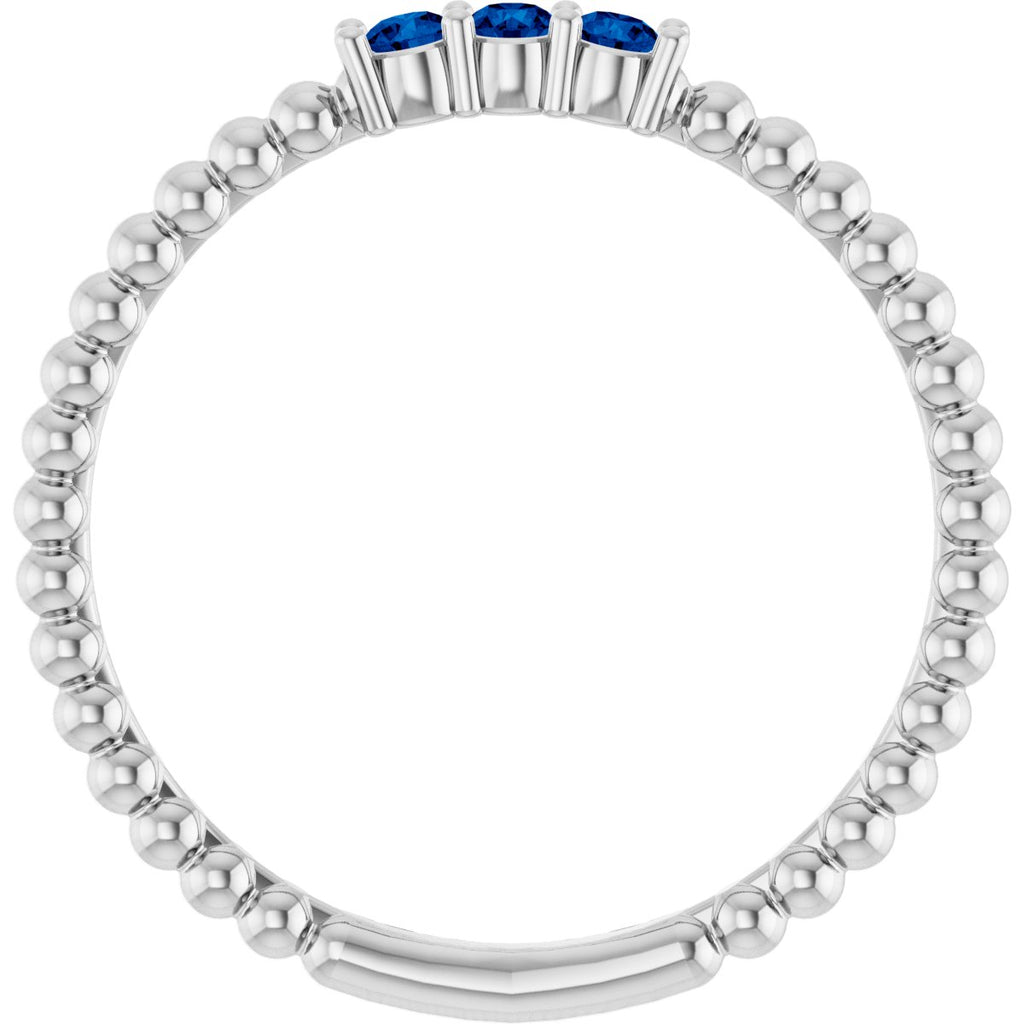 Lab-Grown Blue Sapphire Beaded Ring in 14k white gold