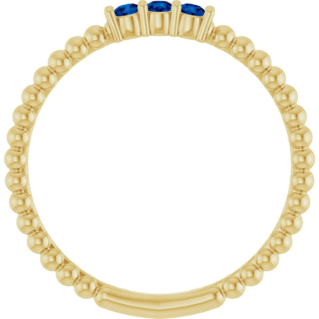 Lab-Grown Blue Sapphire Beaded Ring in 14k yellow gold