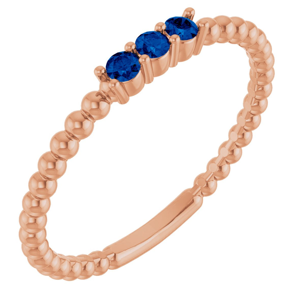 Lab-Grown Blue Sapphire Beaded Ring in 14k rose gold
