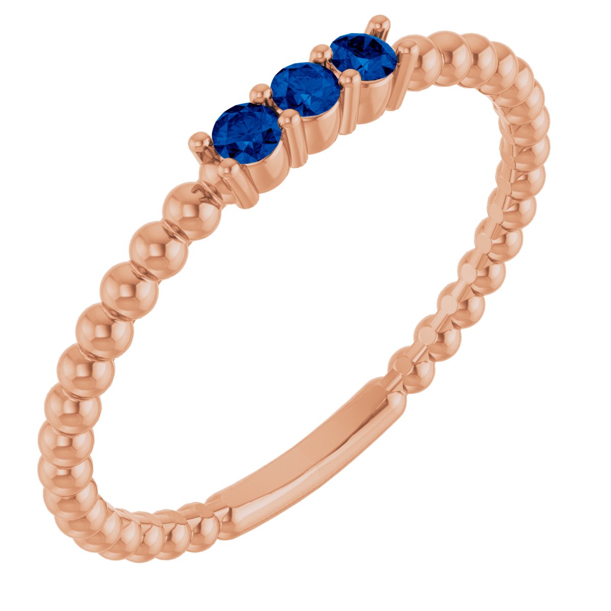 Lab-Grown Blue Sapphire Beaded Ring in 14k rose gold