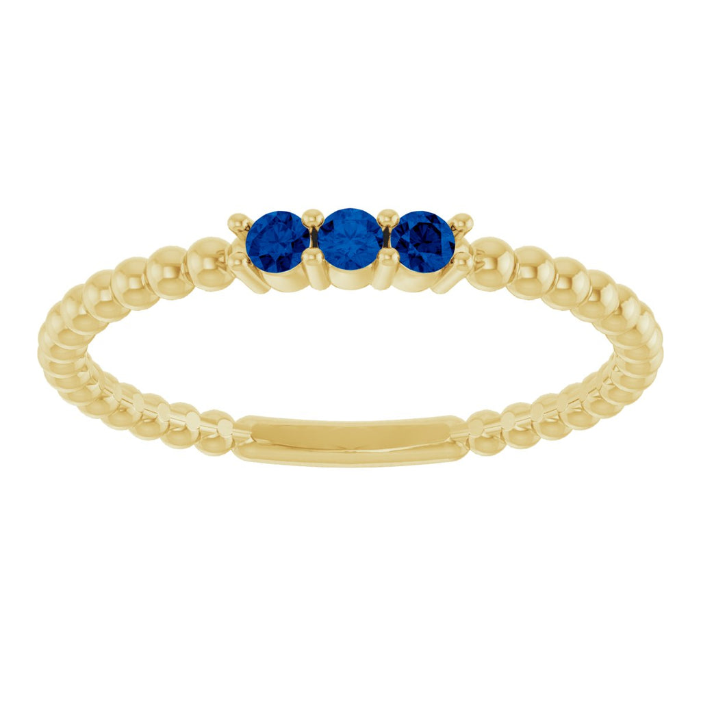 Lab-Grown Blue Sapphire Beaded Ring in 14k yellow gold