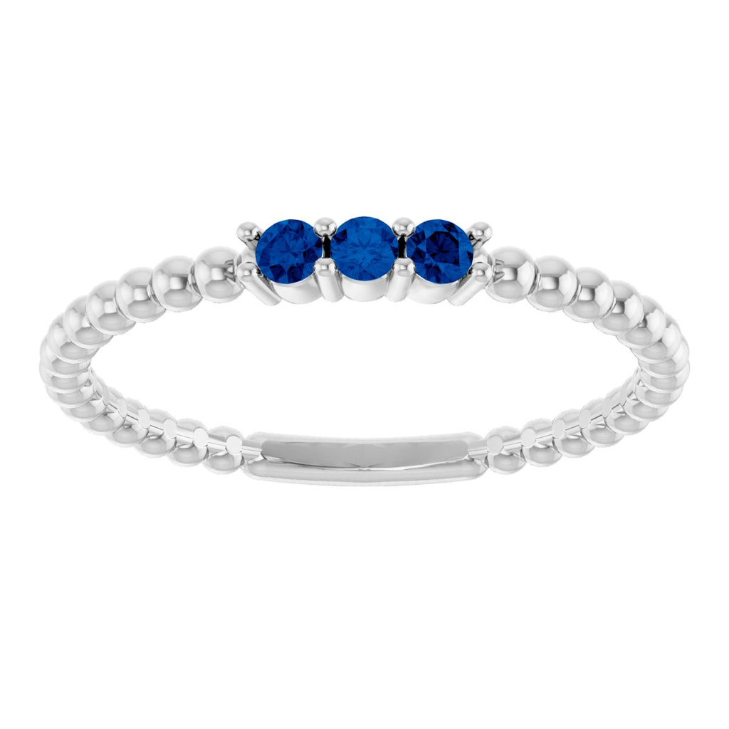 Lab-Grown Blue Sapphire Beaded Ring in 14k white gold