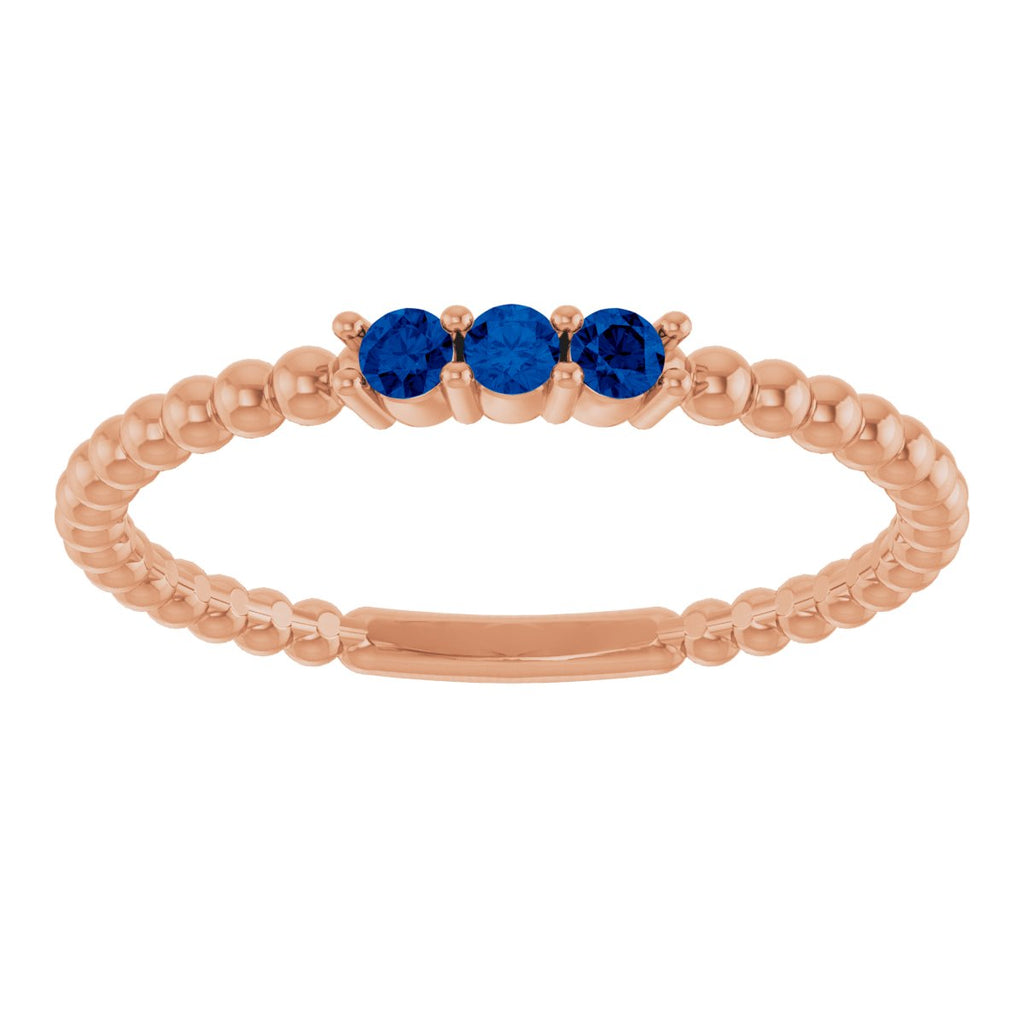 Lab-Grown Blue Sapphire Beaded Ring in 14k rose gold