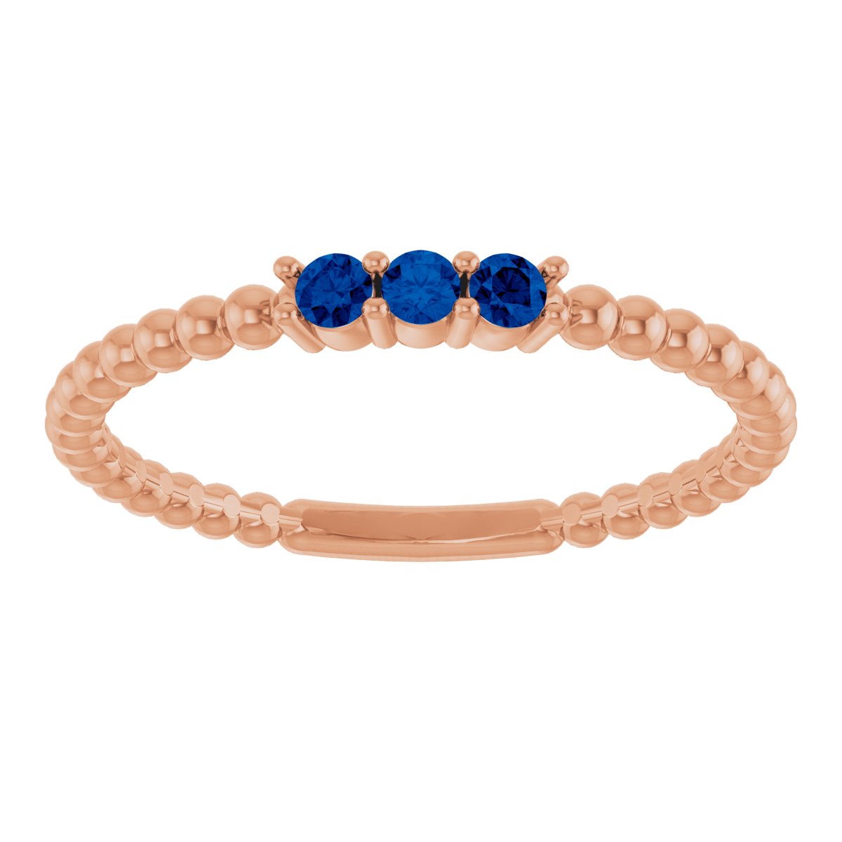 Lab-Grown Blue Sapphire Beaded Ring in 14k rose gold