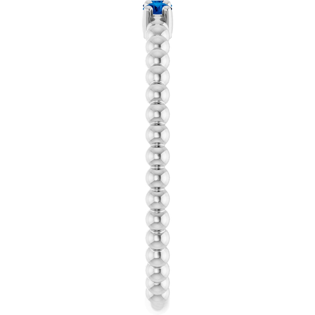 Lab-Grown Blue Sapphire Beaded Ring in 14k white gold