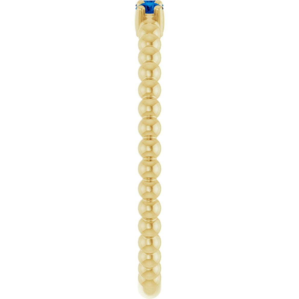 Lab-Grown Blue Sapphire Beaded Ring in 14k yellow gold