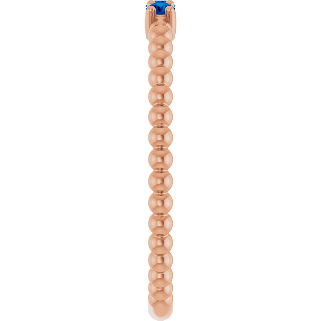 Lab-Grown Blue Sapphire Beaded Ring in 14k rose gold