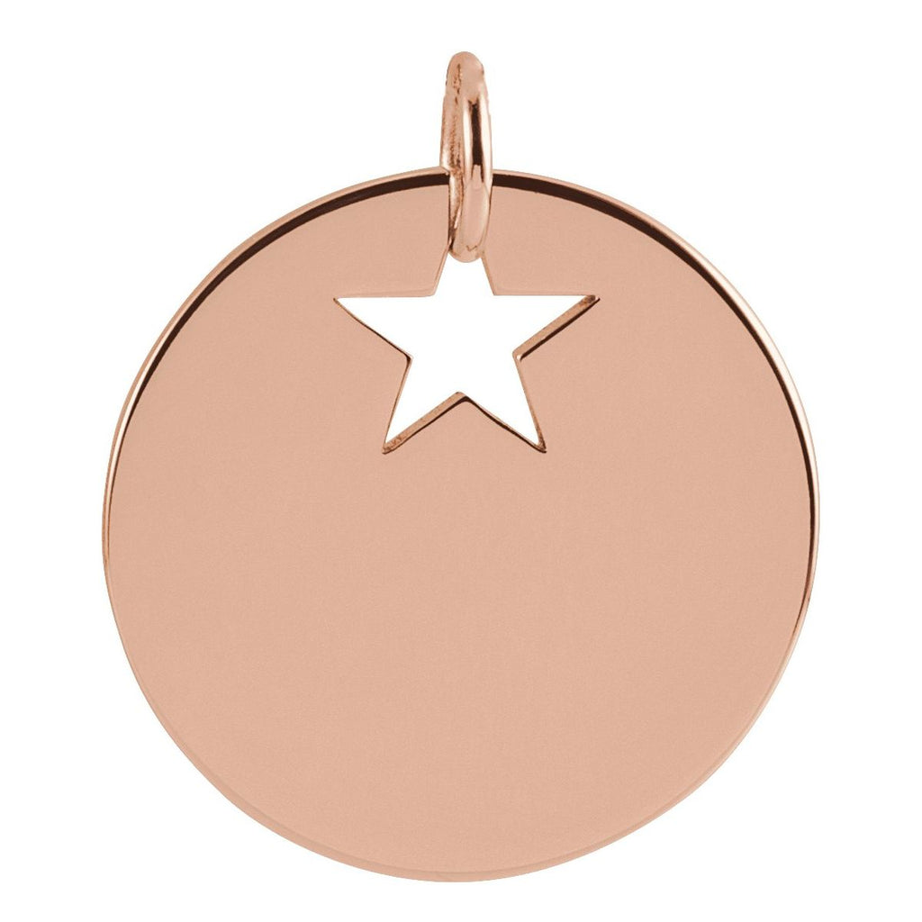 Pierced Star 15 mm Disc Pendant in 14k rose gold