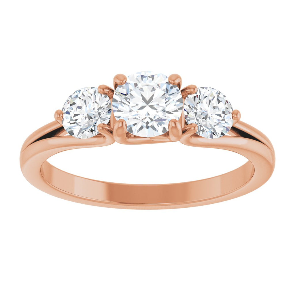 1 CTW Natural Diamond Three-Stone Engagement Ring in 14k rose gold