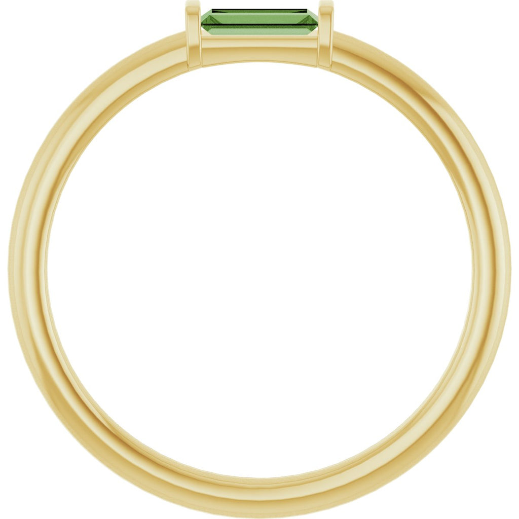 Natural Green Tourmaline Stackable Ring in 14k yellow gold