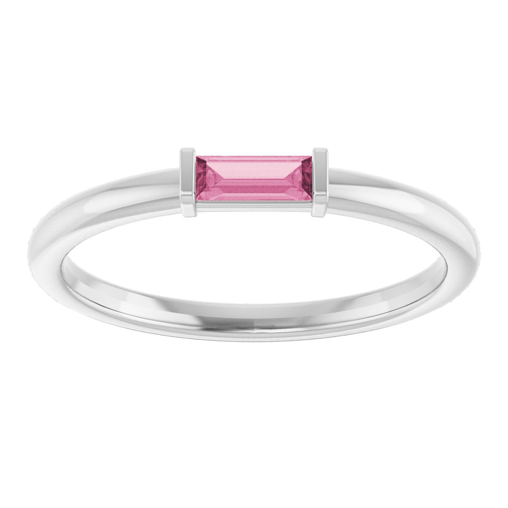Natural Pink Tourmaline Stackable Ring in 14k white gold
