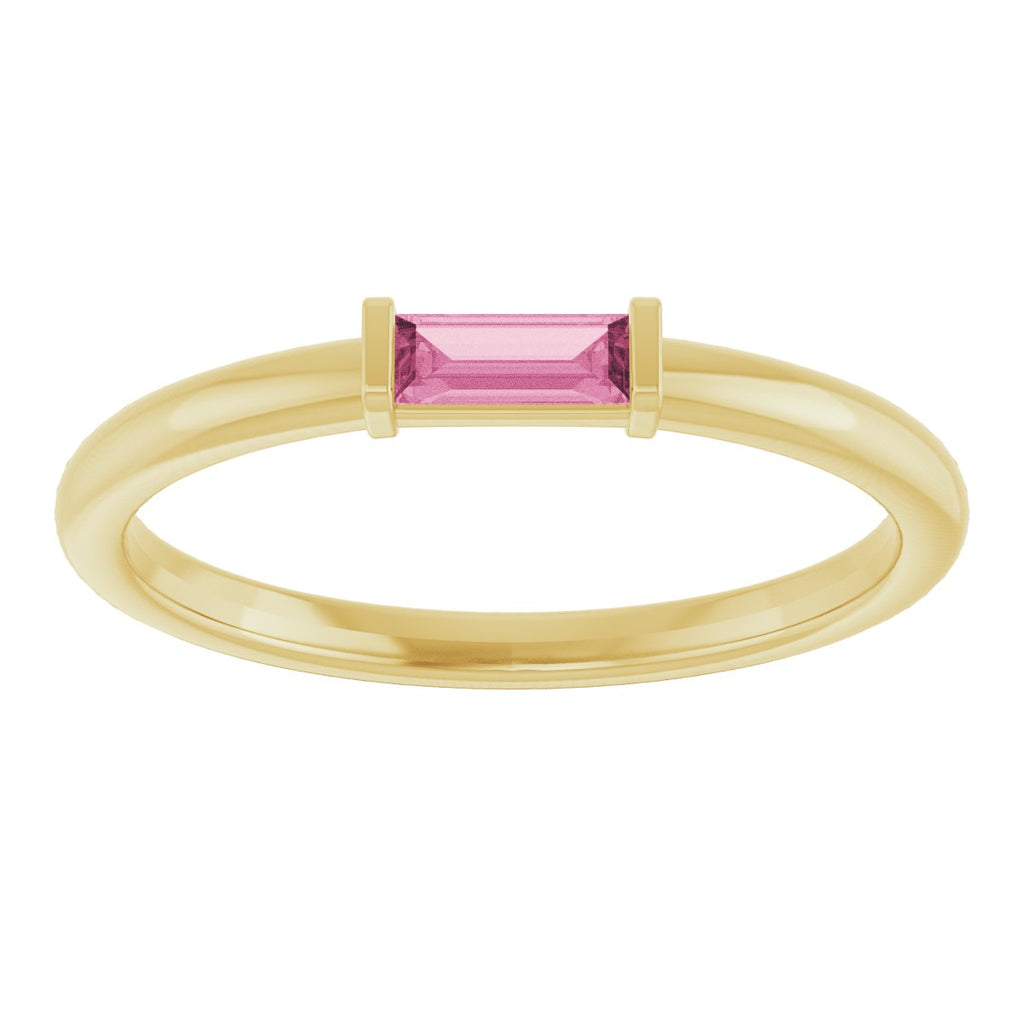 Natural Pink Tourmaline Stackable Ring in 14k yellow gold