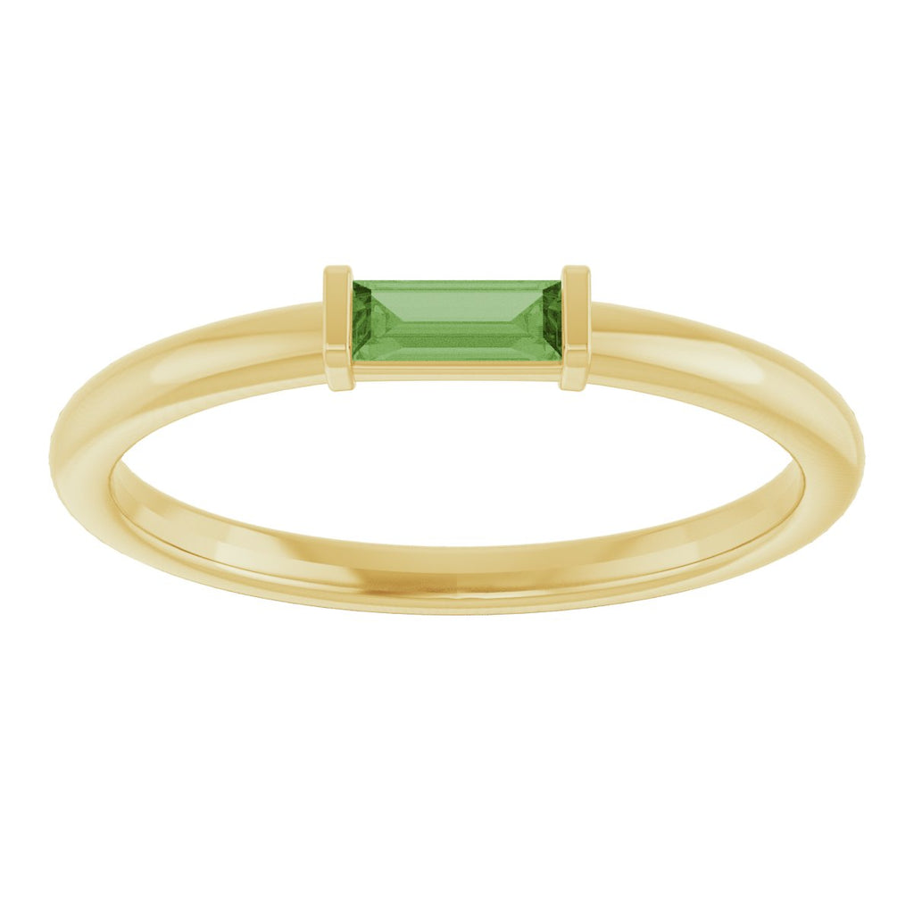 Natural Green Tourmaline Stackable Ring in 14k yellow gold