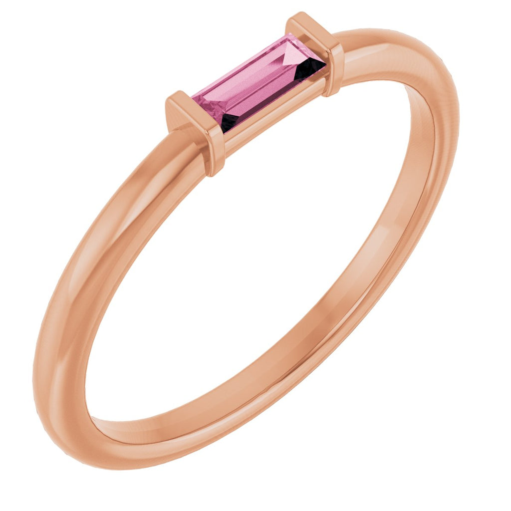 Natural Pink Tourmaline Stackable Ring in 14k rose gold