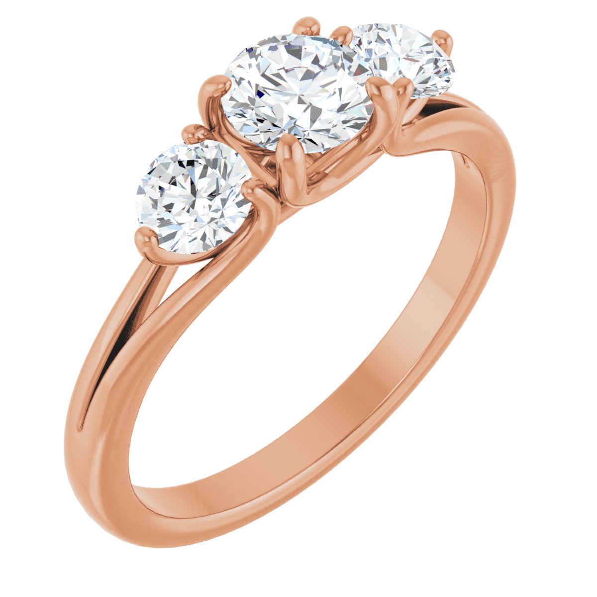 1 CTW Natural Diamond Three-Stone Engagement Ring in 14k rose gold