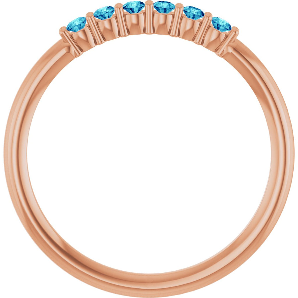 Natural Blue Zircon Stackable Ring in 14k rose gold