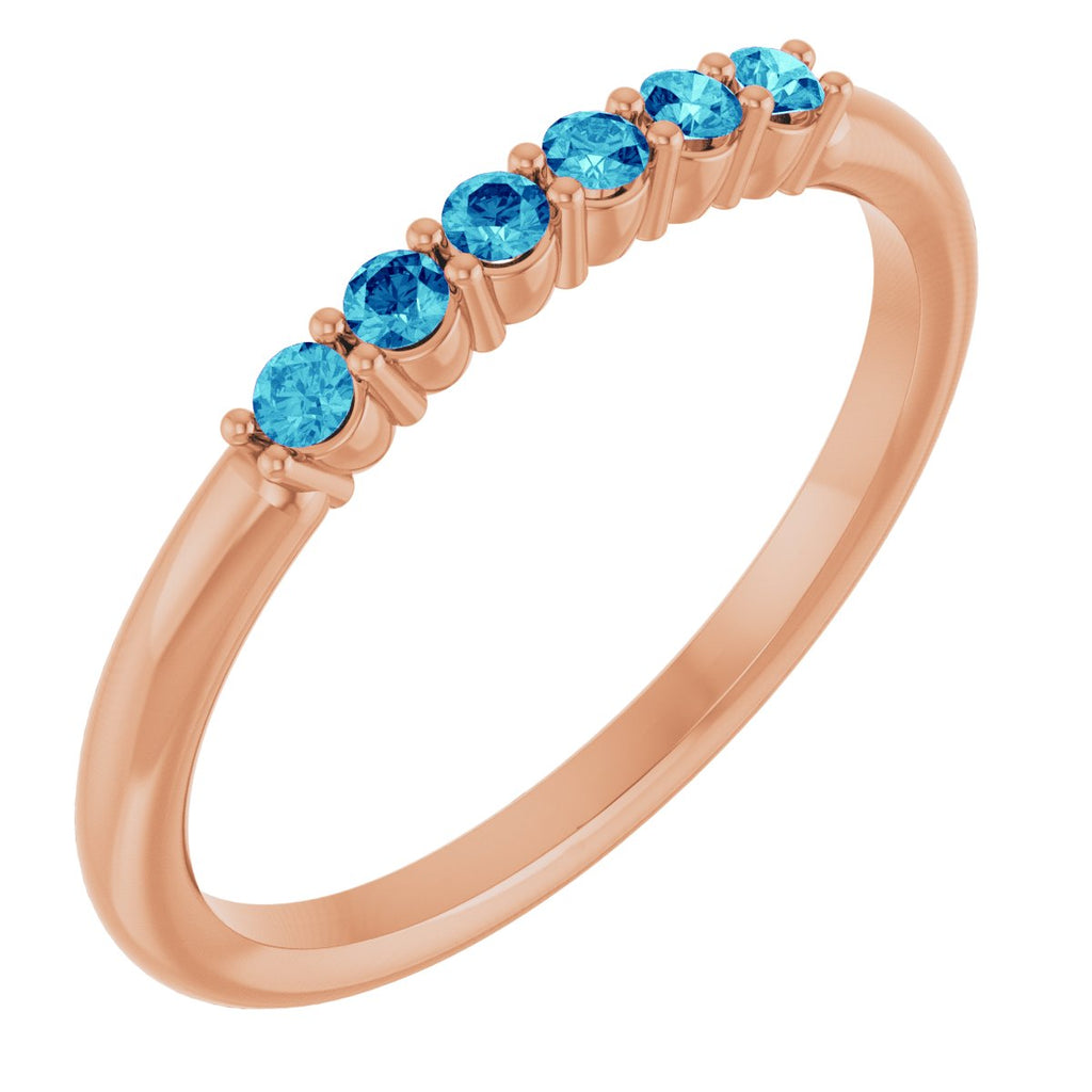 Natural Blue Zircon Stackable Ring in 14k rose gold
