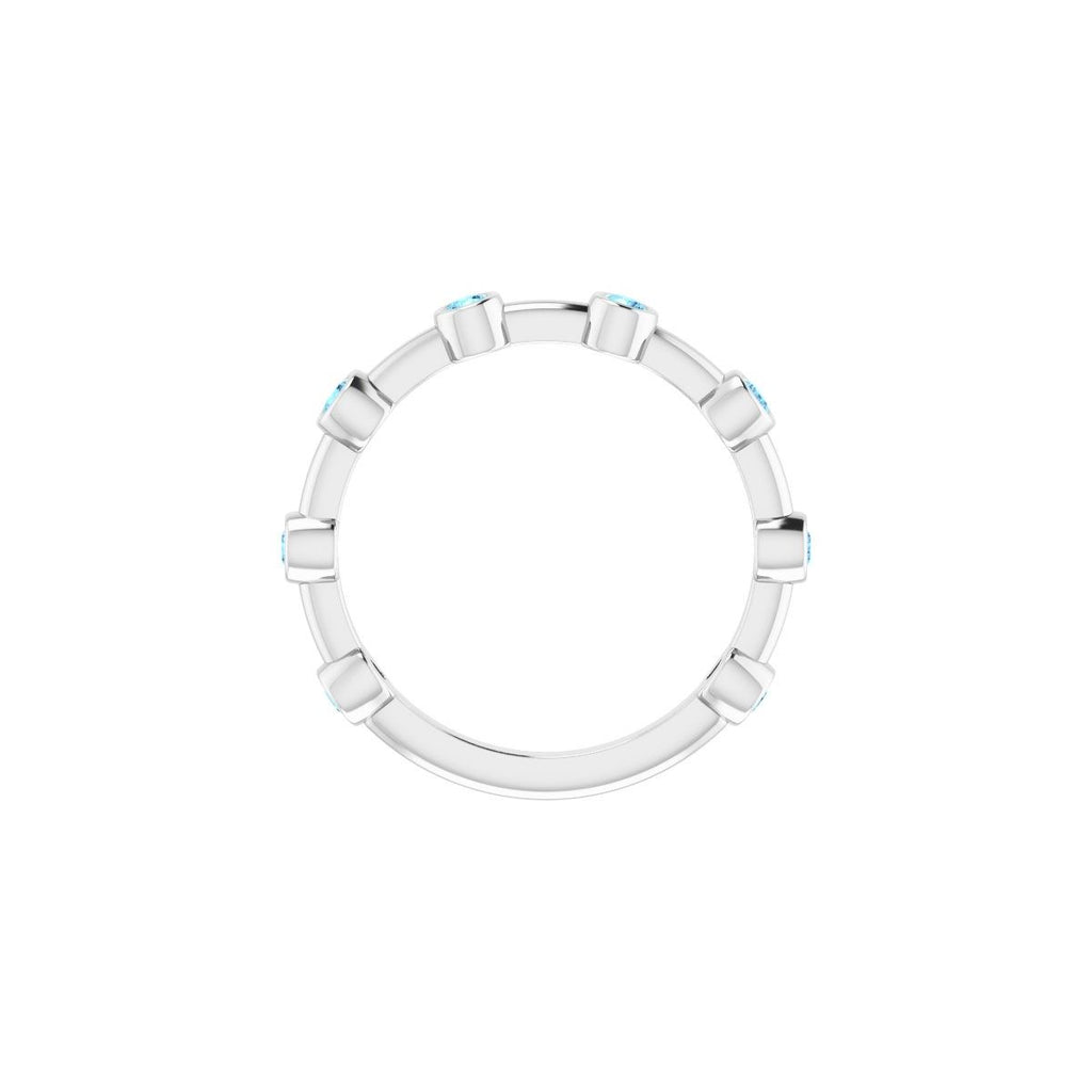 Natural Aquamarine Bezel-Set Bar Ring in 14k white gold