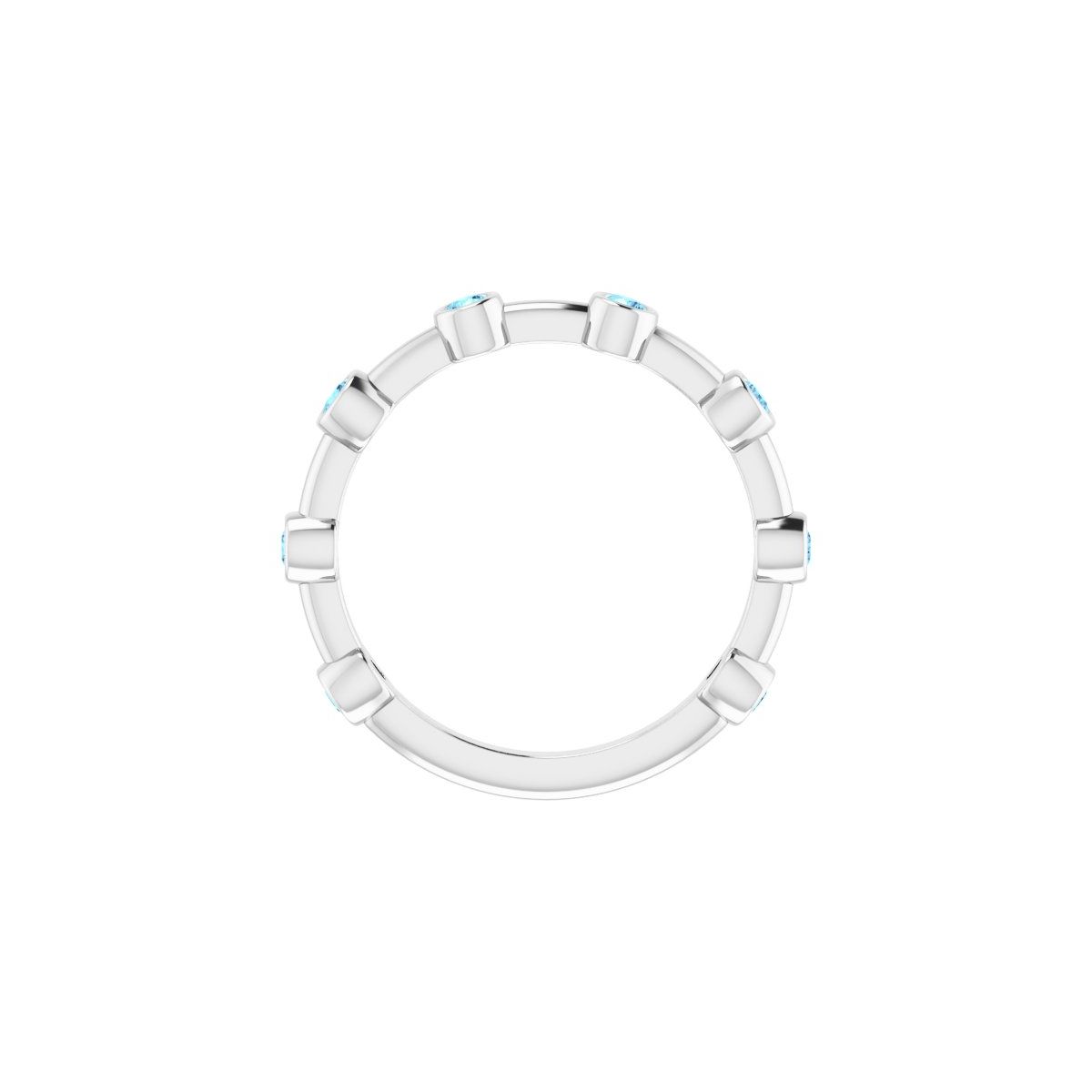 Natural Aquamarine Bezel-Set Bar Ring in 14k white gold