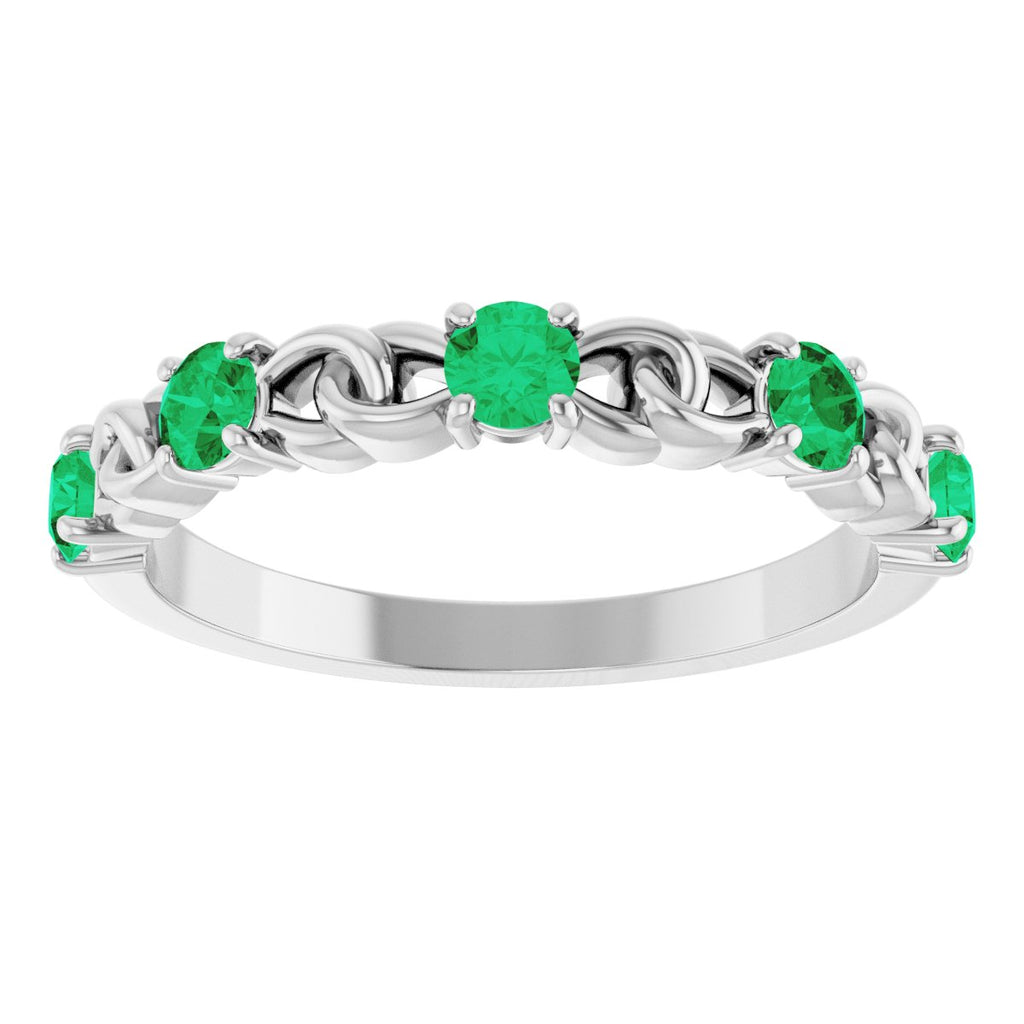 Natural Emerald Stackable Ring in 14k white gold