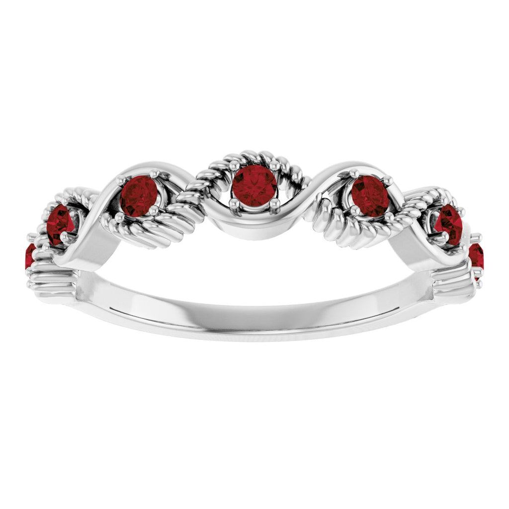 Natural Mozambique Garnet Stackable Ring in 14k white gold