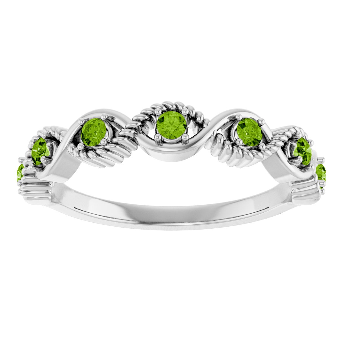 Natural Peridot Stackable Ring in 14k white gold