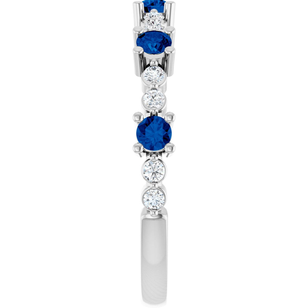 Lab-Grown Blue Sapphire & 1/6 CTW Natural Diamond Ring in 14k white gold
