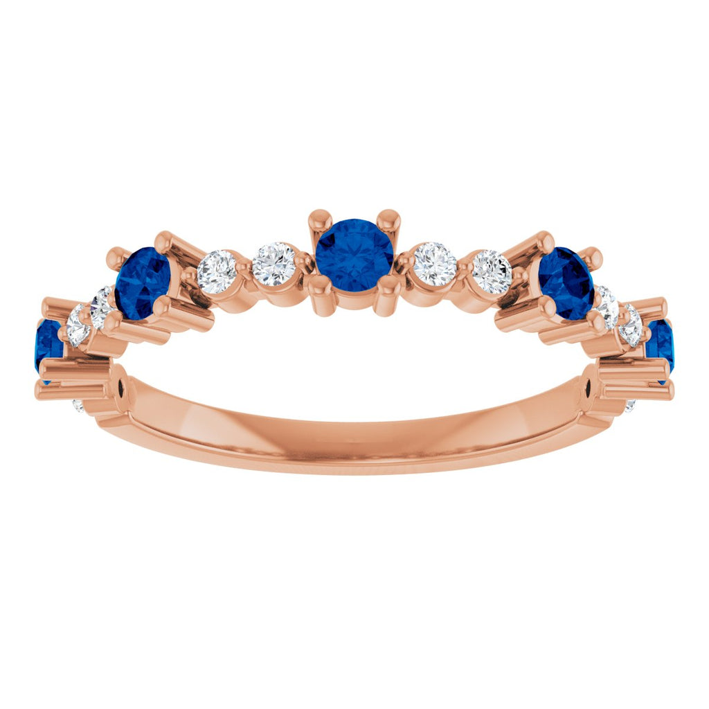 Lab-Grown Blue Sapphire & 1/6 CTW Natural Diamond Ring in 14k rose gold