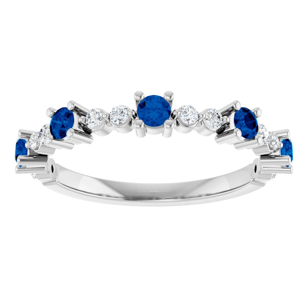 Lab-Grown Blue Sapphire & 1/6 CTW Natural Diamond Ring in 14k white gold