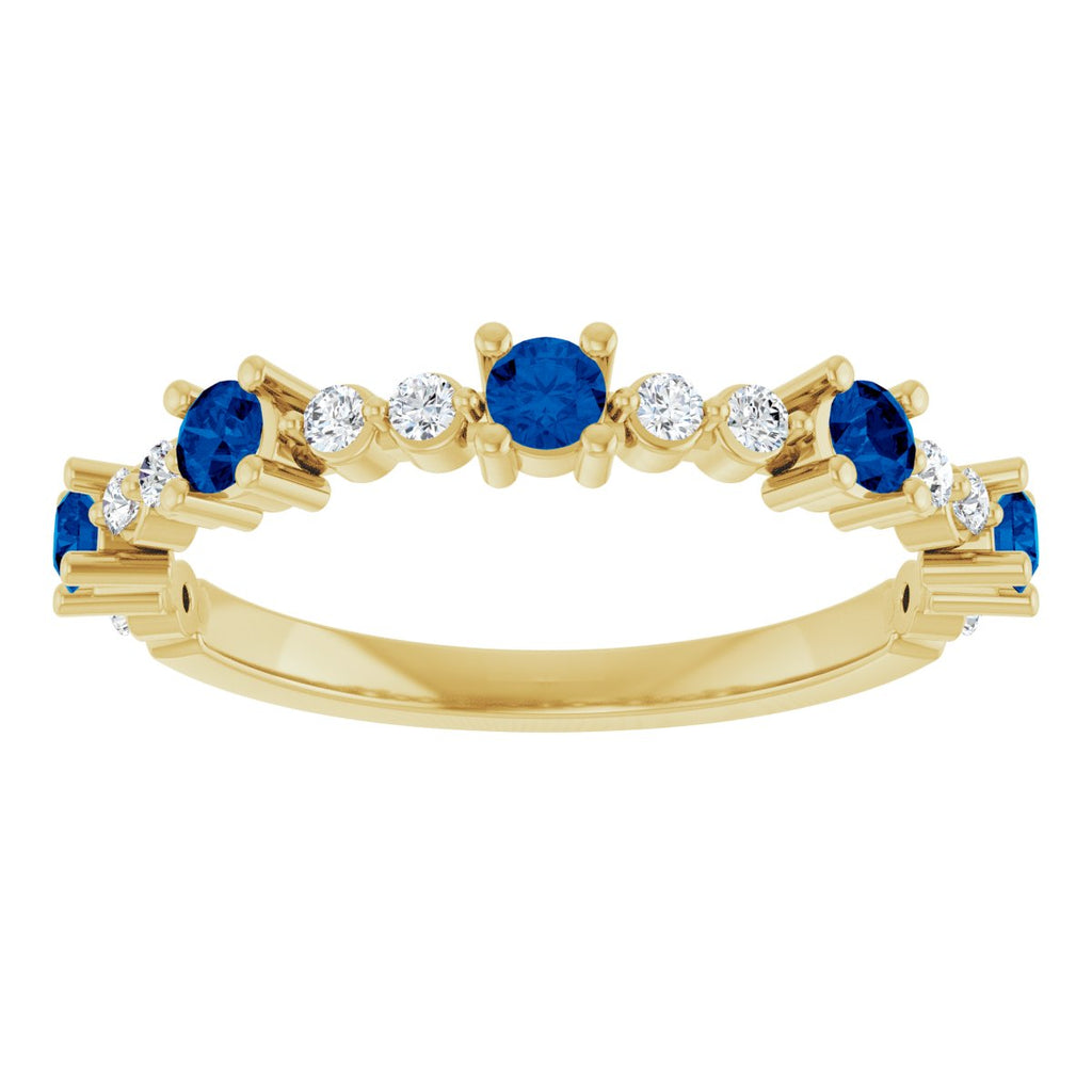 Lab-Grown Blue Sapphire & 1/6 CTW Natural Diamond Ring in 14k yellow gold