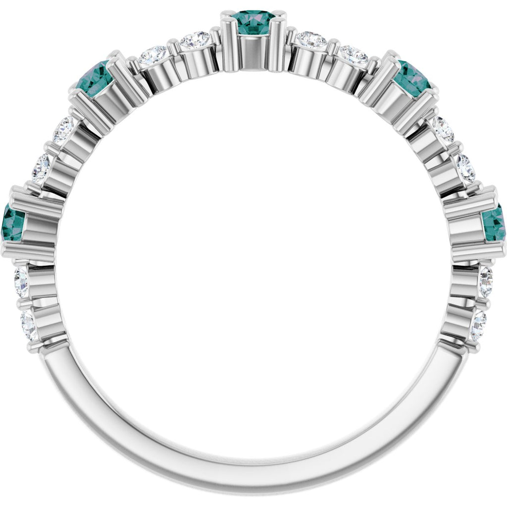 Lab-Grown Alexandrite & 1/6 CTW Natural Diamond Ring in 14k white gold