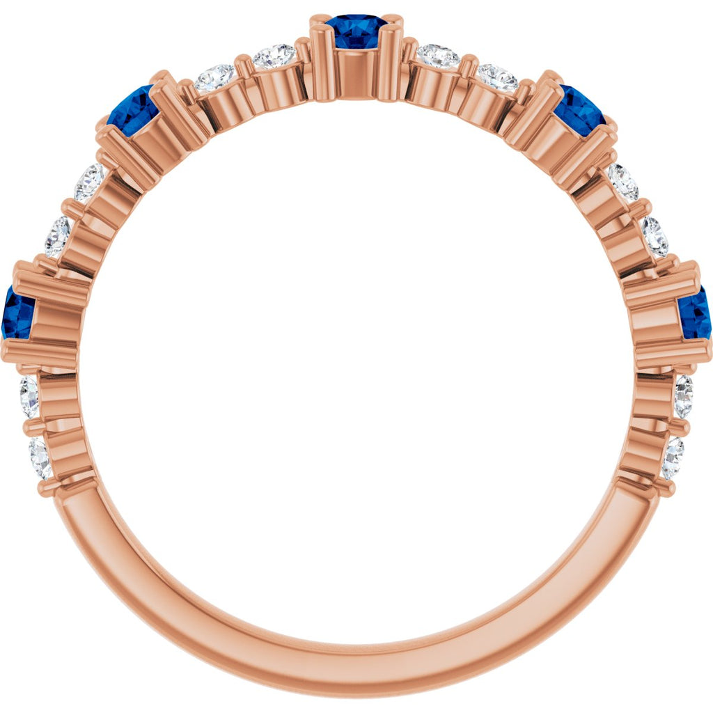 Lab-Grown Blue Sapphire & 1/6 CTW Natural Diamond Ring in 14k rose gold
