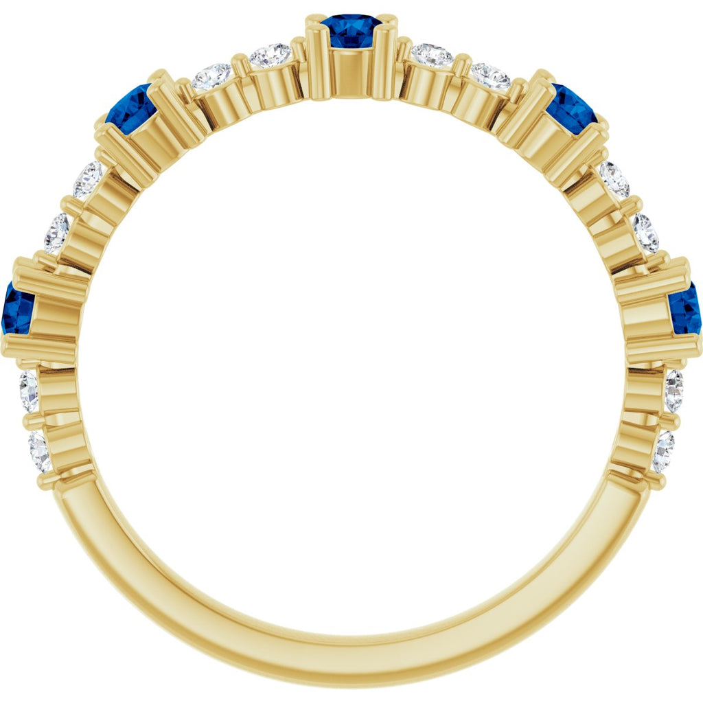 Lab-Grown Blue Sapphire & 1/6 CTW Natural Diamond Ring in 14k yellow gold