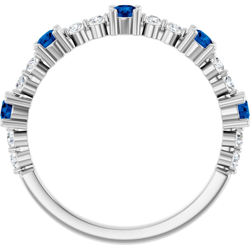 Lab-Grown Blue Sapphire & 1/6 CTW Natural Diamond Ring in 14k white gold