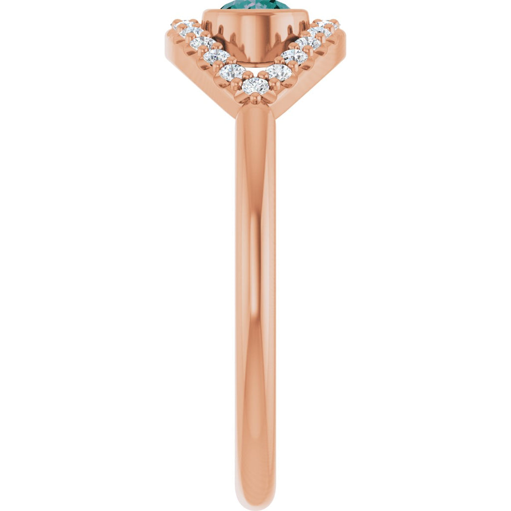 Natural Alexandrite & Natural White Sapphire Evil Eye Ring in 14k rose gold
