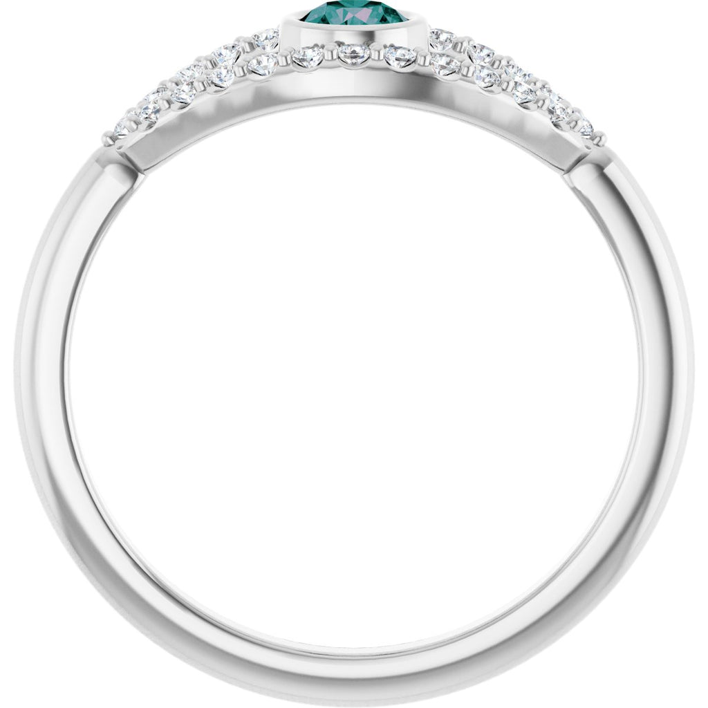 Natural Alexandrite & Natural White Sapphire Evil Eye Ring