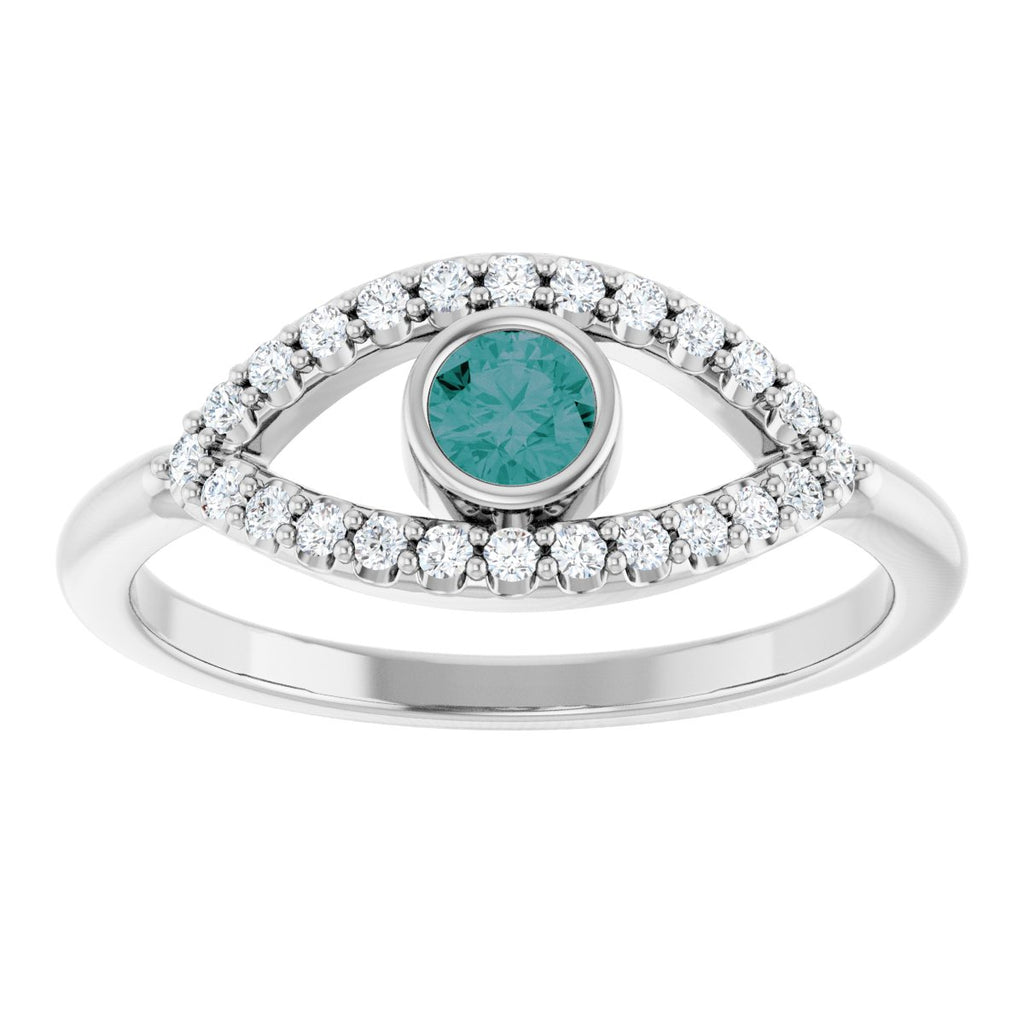 Natural Alexandrite & Natural White Sapphire Evil Eye Ring