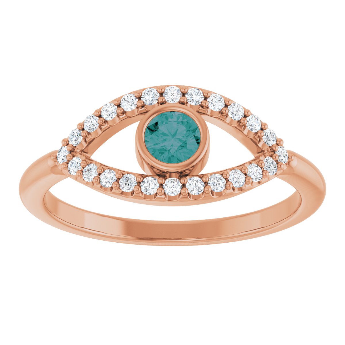 Natural Alexandrite & Natural White Sapphire Evil Eye Ring in 14k rose gold
